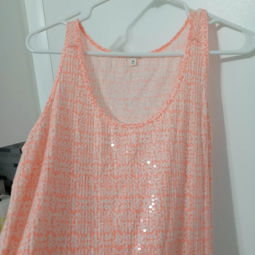 J. Crew Long line Tank Top Art and Shiny pattern